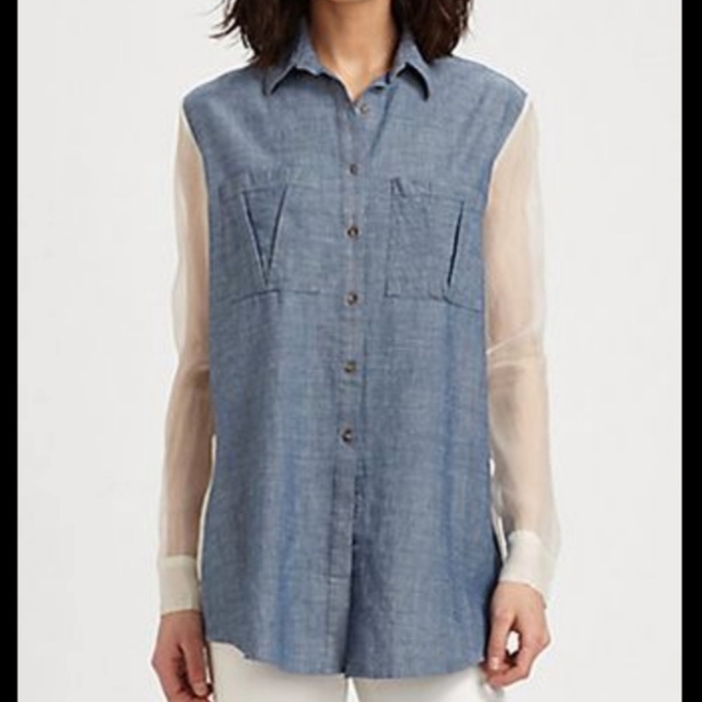 Elizabeth and James Chambray and Silk Button Down Shirt Medium